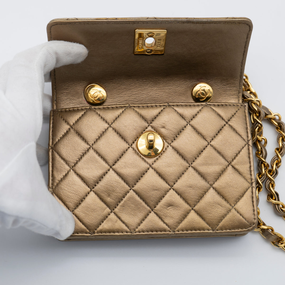 CHANEL Vintage Metallic Gold Extra-Mini Half Flap Bag Lambskin 24K GHW