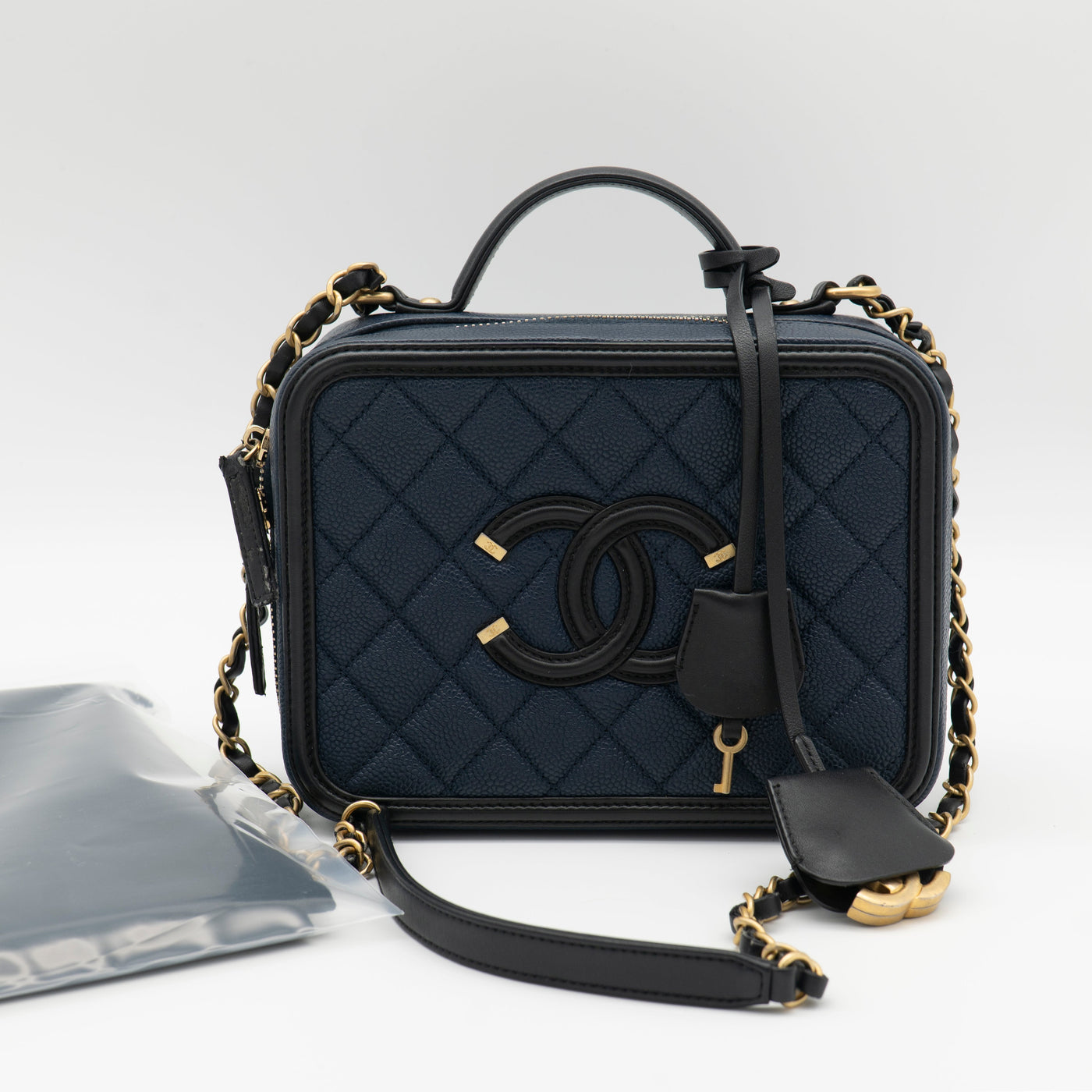 CHANEL Medium Filigree Vanity Case Navy/Black A93343 VIP