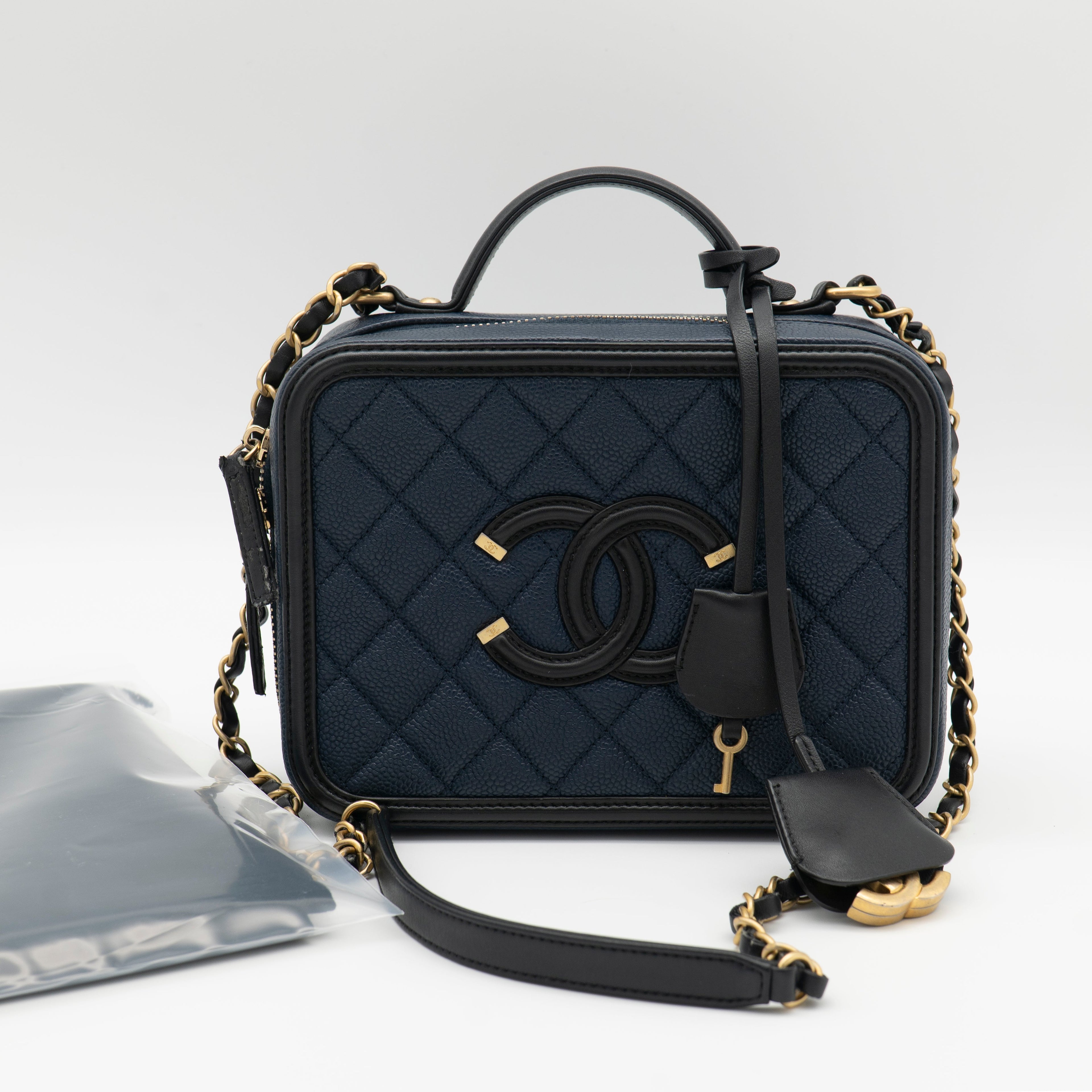 CHANEL Medium Filigree Vanity Case Navy/Black A93343