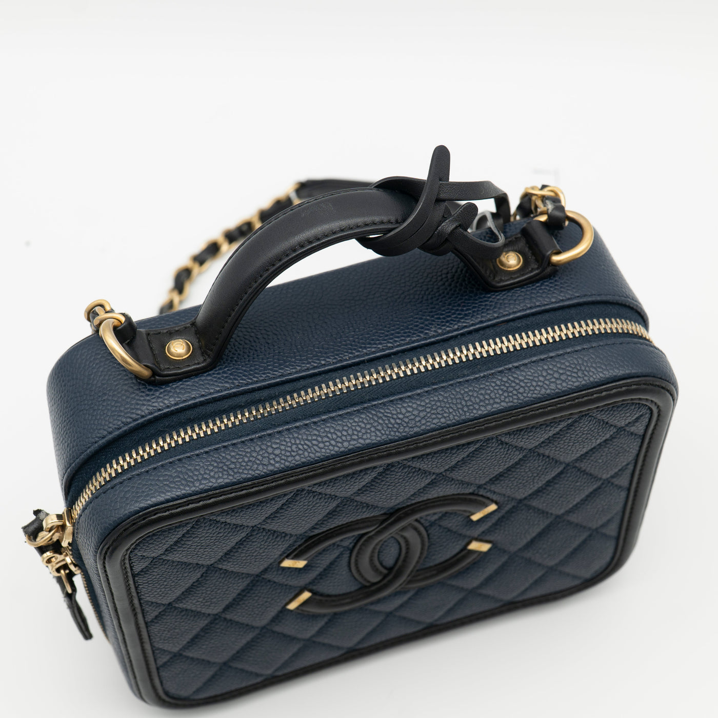 CHANEL Medium Filigree Vanity Case Navy/Black A93343 VIP