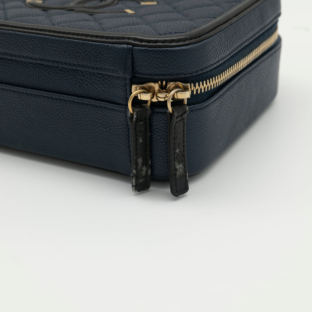 CHANEL Medium Filigree Vanity Case Navy/Black A93343