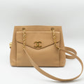 CHANEL Vintage Beige Caviar 24K Gold-Plated CC Turnlock Shoulder Bag
