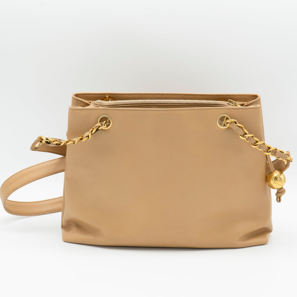 CHANEL Vintage Beige Caviar 24K Gold-Plated CC Turnlock Shoulder Bag