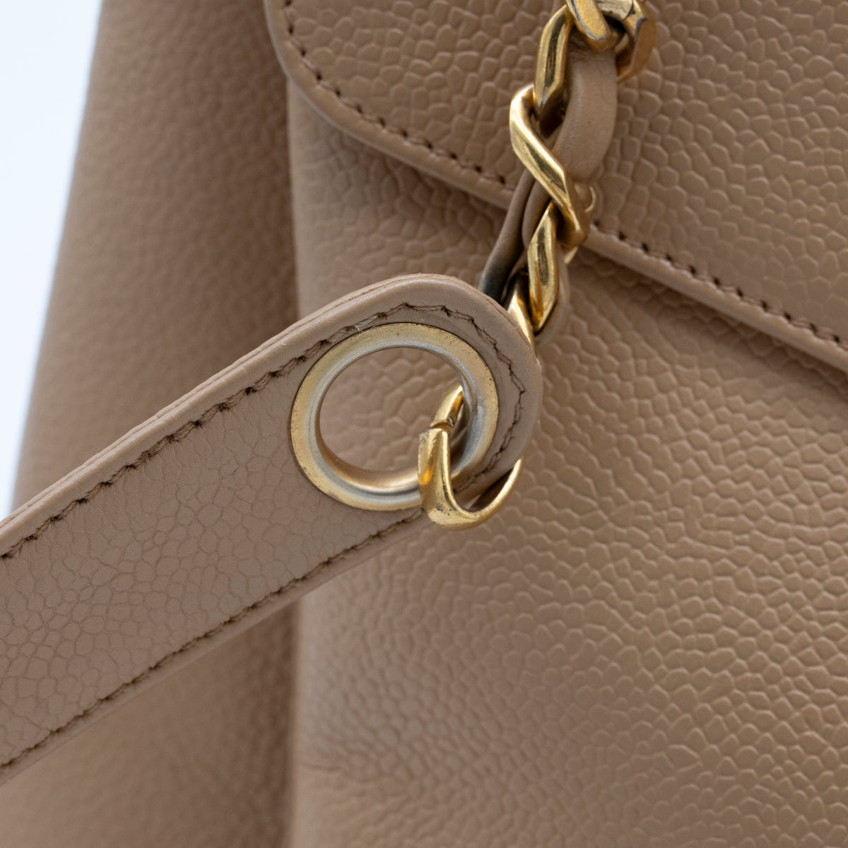 CHANEL Vintage Beige Caviar 24K Gold-Plated CC Turnlock Shoulder Bag