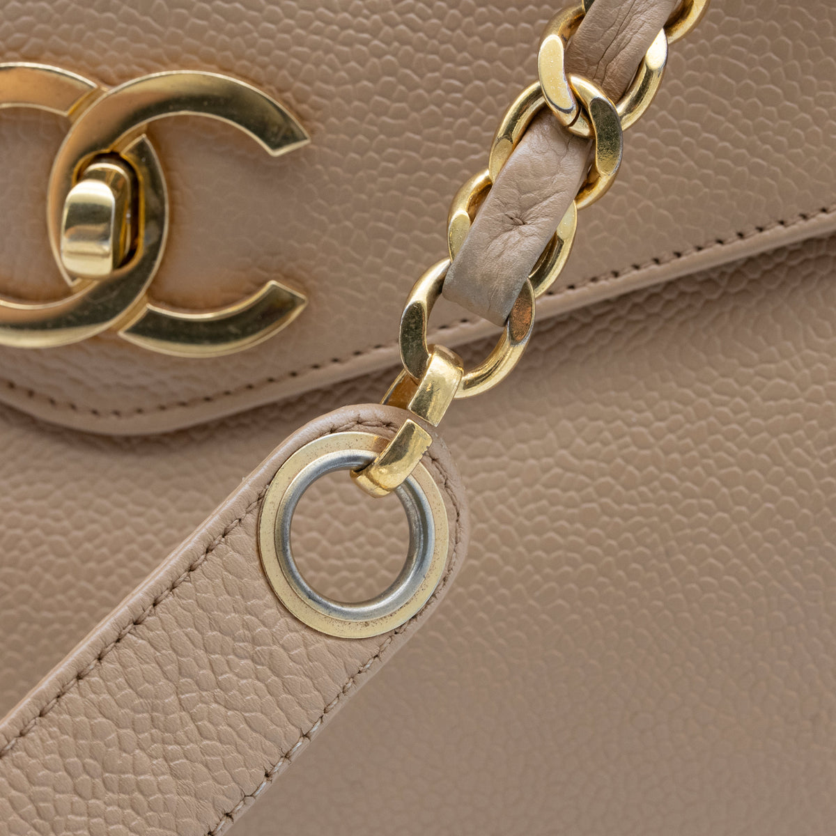 CHANEL Vintage Beige Caviar 24K Gold-Plated CC Turnlock Shoulder Bag