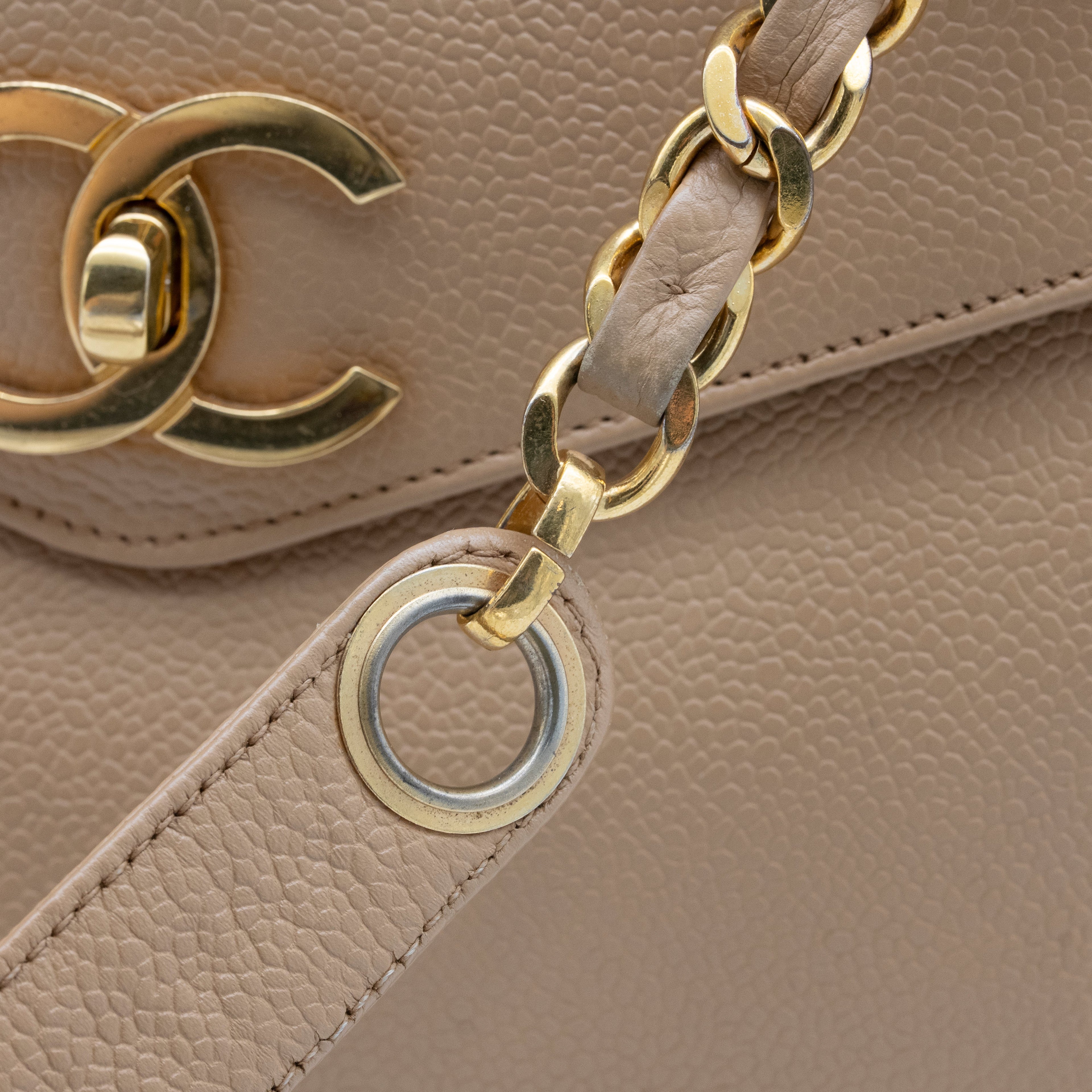 CHANEL Vintage Beige Caviar 24K Gold-Plated CC Turnlock Shoulder Bag