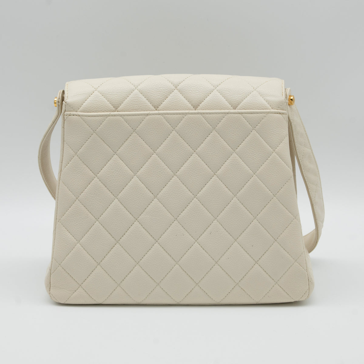 CHANEL Vintage Ivory Quilted Caviar CC Turn Lock Flap Bag 24K GHW