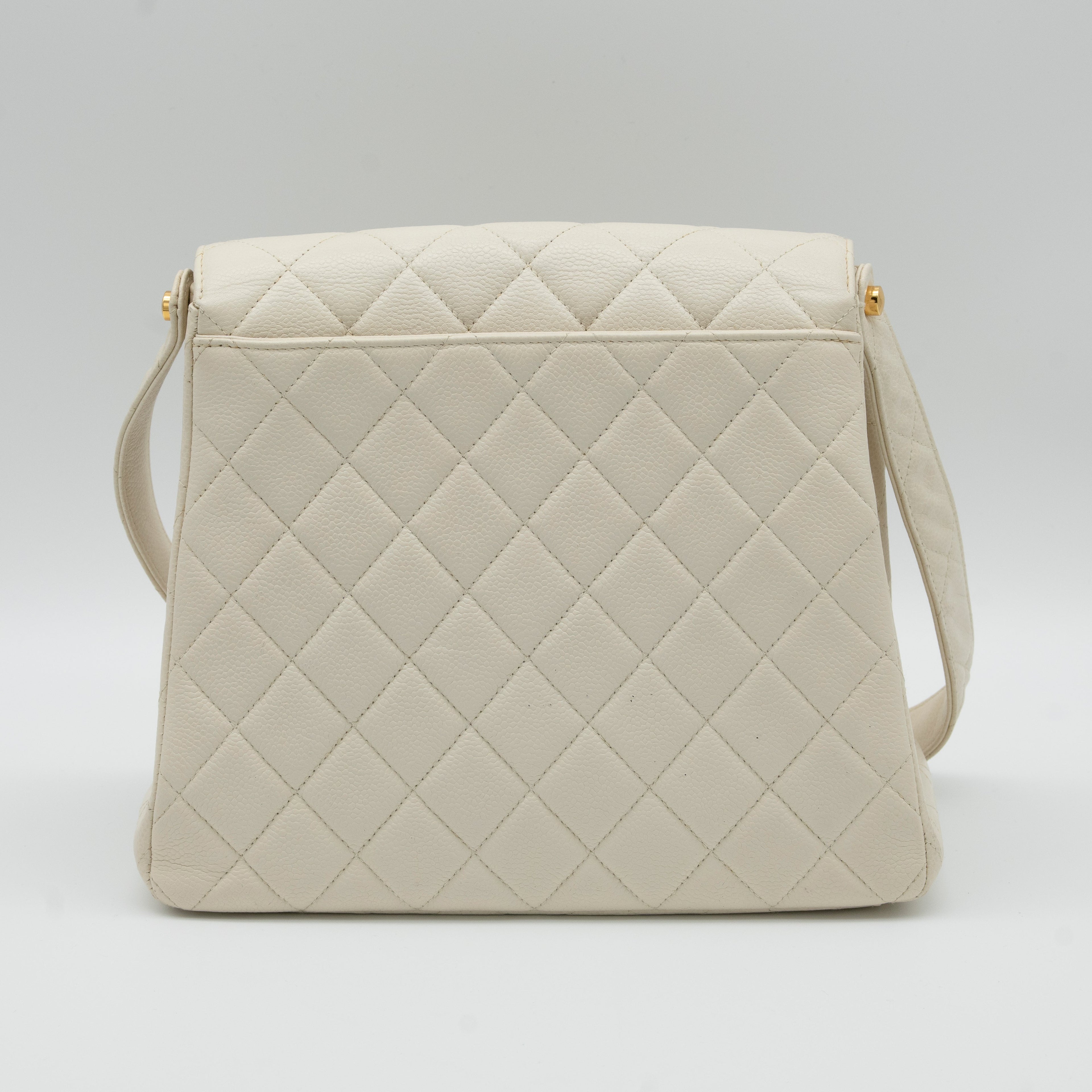 CHANEL Vintage Ivory Quilted Caviar CC Turn Lock Flap Bag 24K GHW