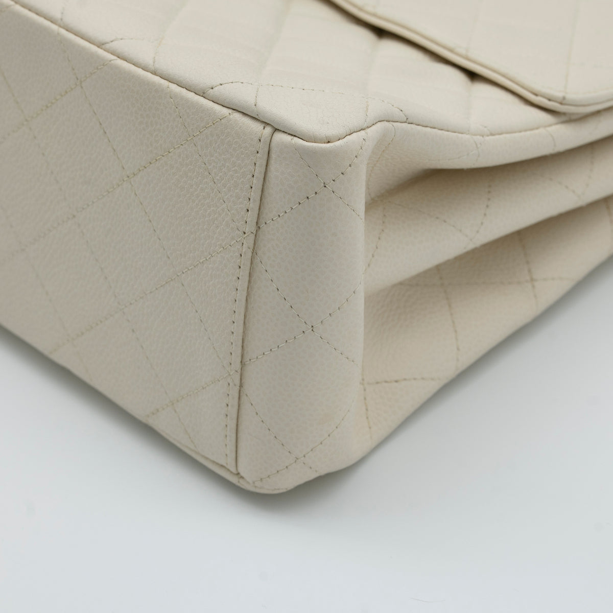 CHANEL Vintage Ivory Quilted Caviar CC Turn Lock Flap Bag 24K GHW