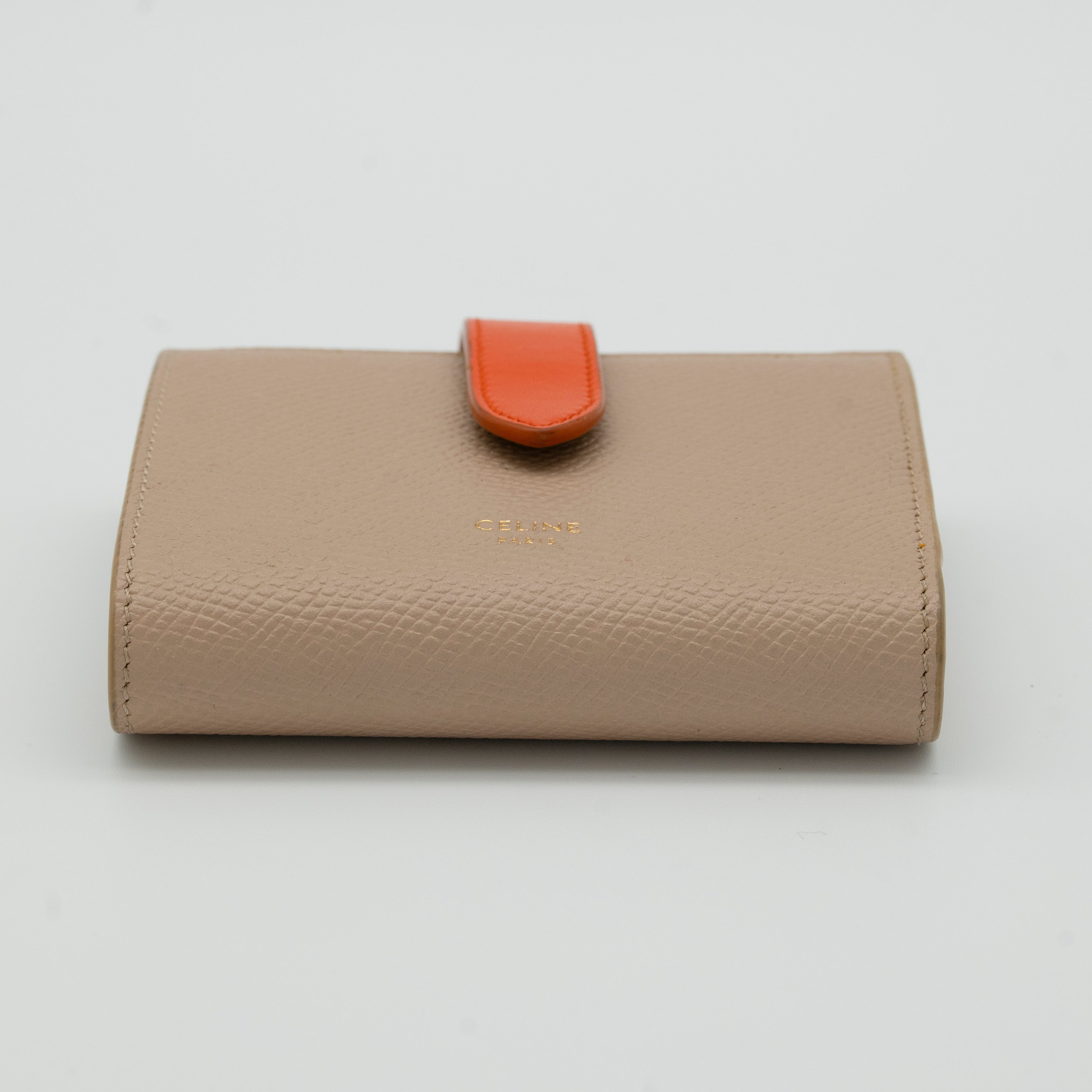 Celine Small Strap Bicolor Compact Wallet Beige/Orange