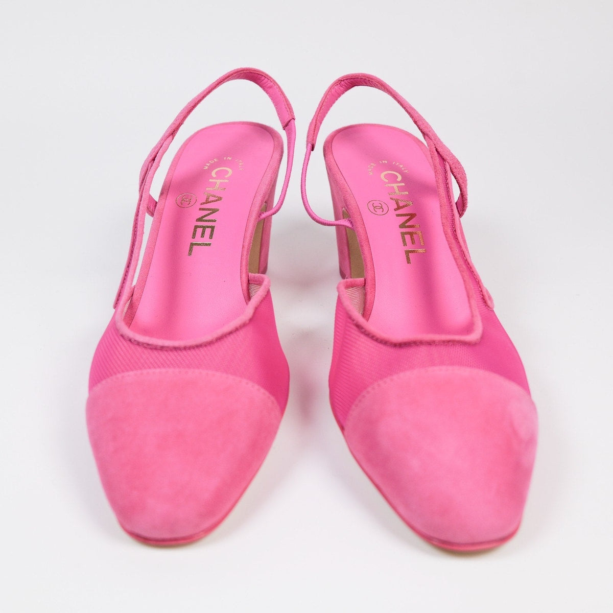 CHANEL Pink Mesh with Suede Cap Toe Slingback Pumps EU 36