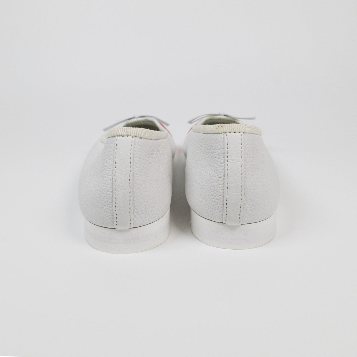 Chanel White Lambskin Red Patent CC Cap Toe Bow Ballet Flats Size 36