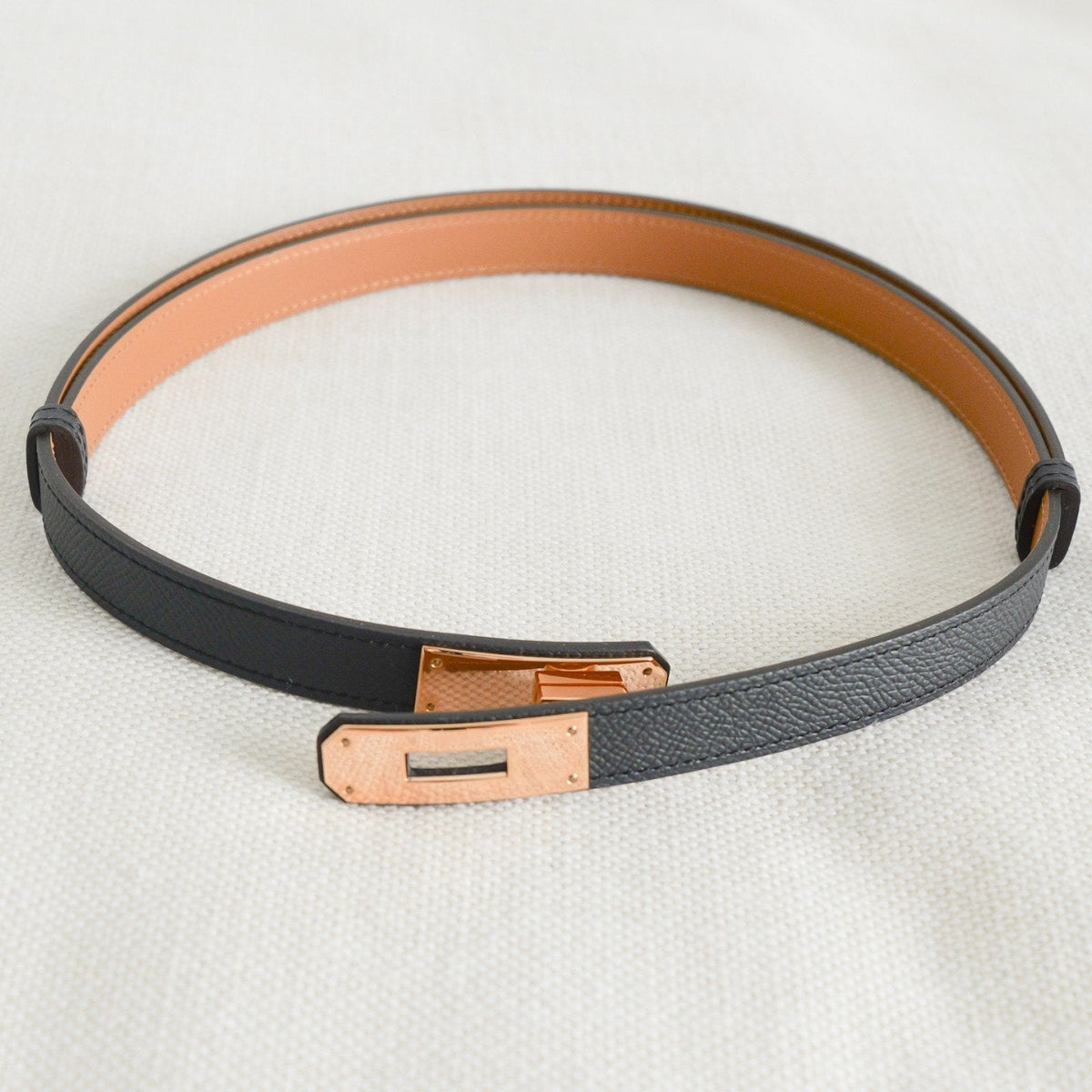 Hermès Kelly 18 Belt Black Epsom Leather Rose Gold Hardware U 2022