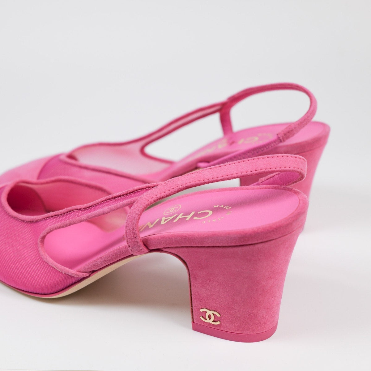CHANEL Pink Mesh with Suede Cap Toe Slingback Pumps EU 36
