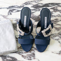 Manolo Blahnik Navy Gable 90 Jewel Buckle Mules Size 36