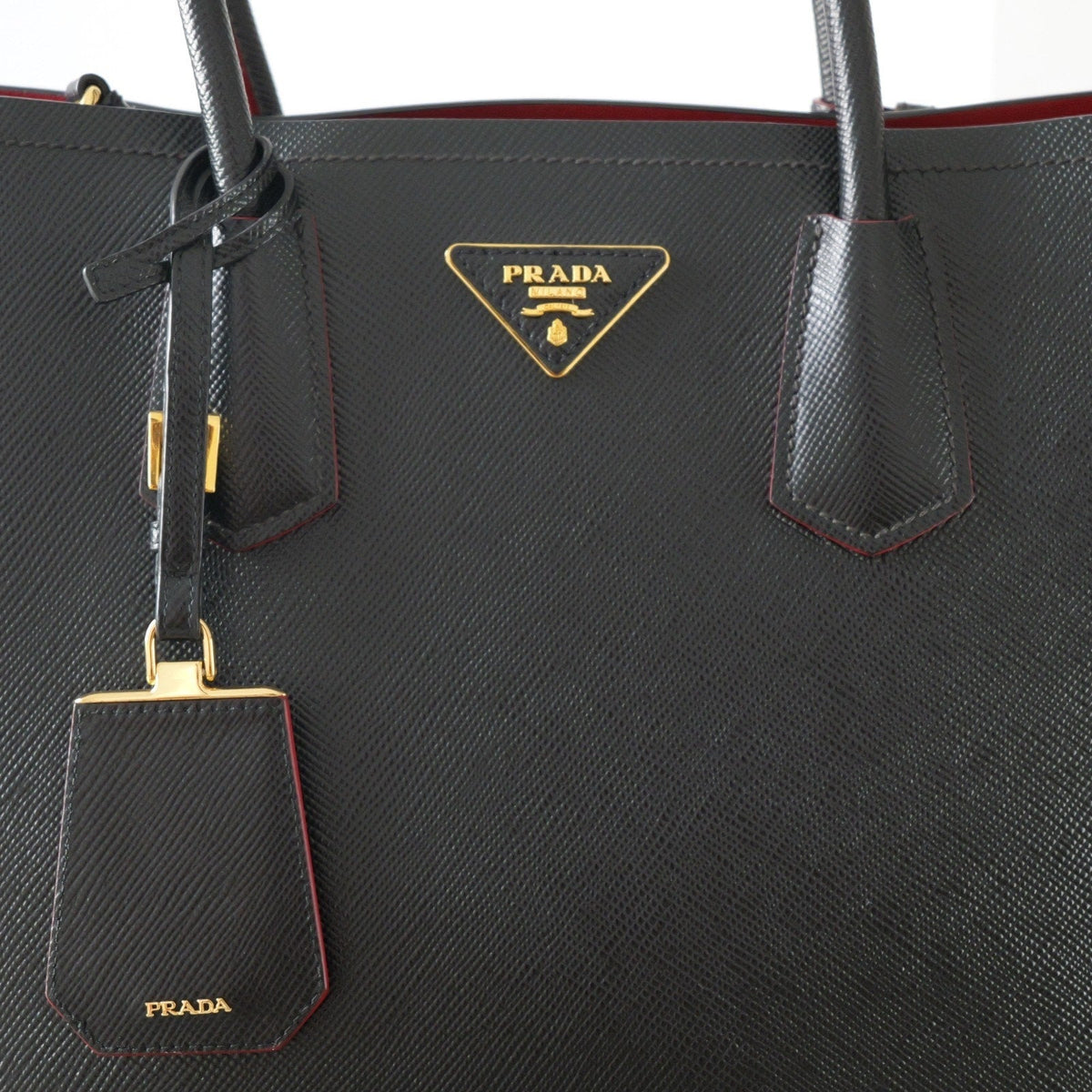 Prada Black/Fiery Red Medium Double Saffiano Cuir Leather Bag 1BG775