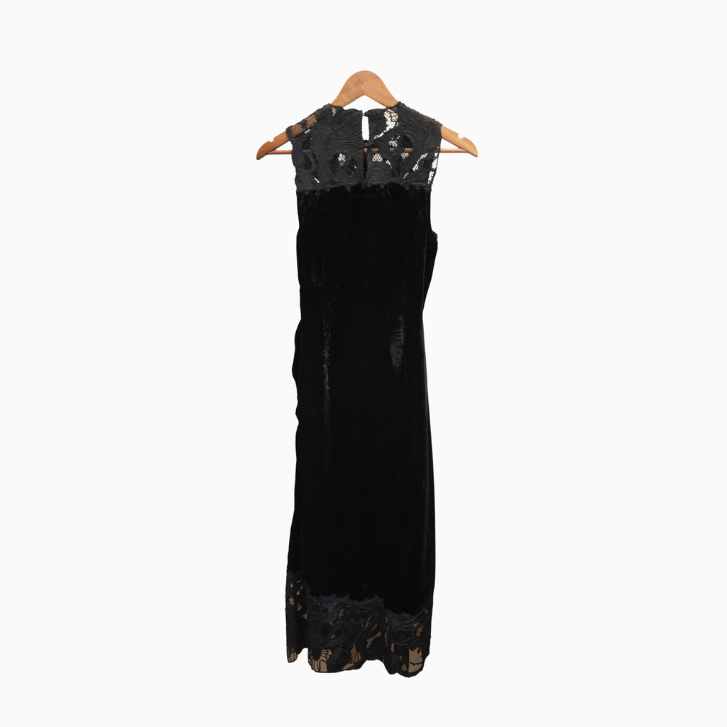 Ulla Johnson Rosaria Ruched Lace-Trimmed Velvet Midi Dress US 00