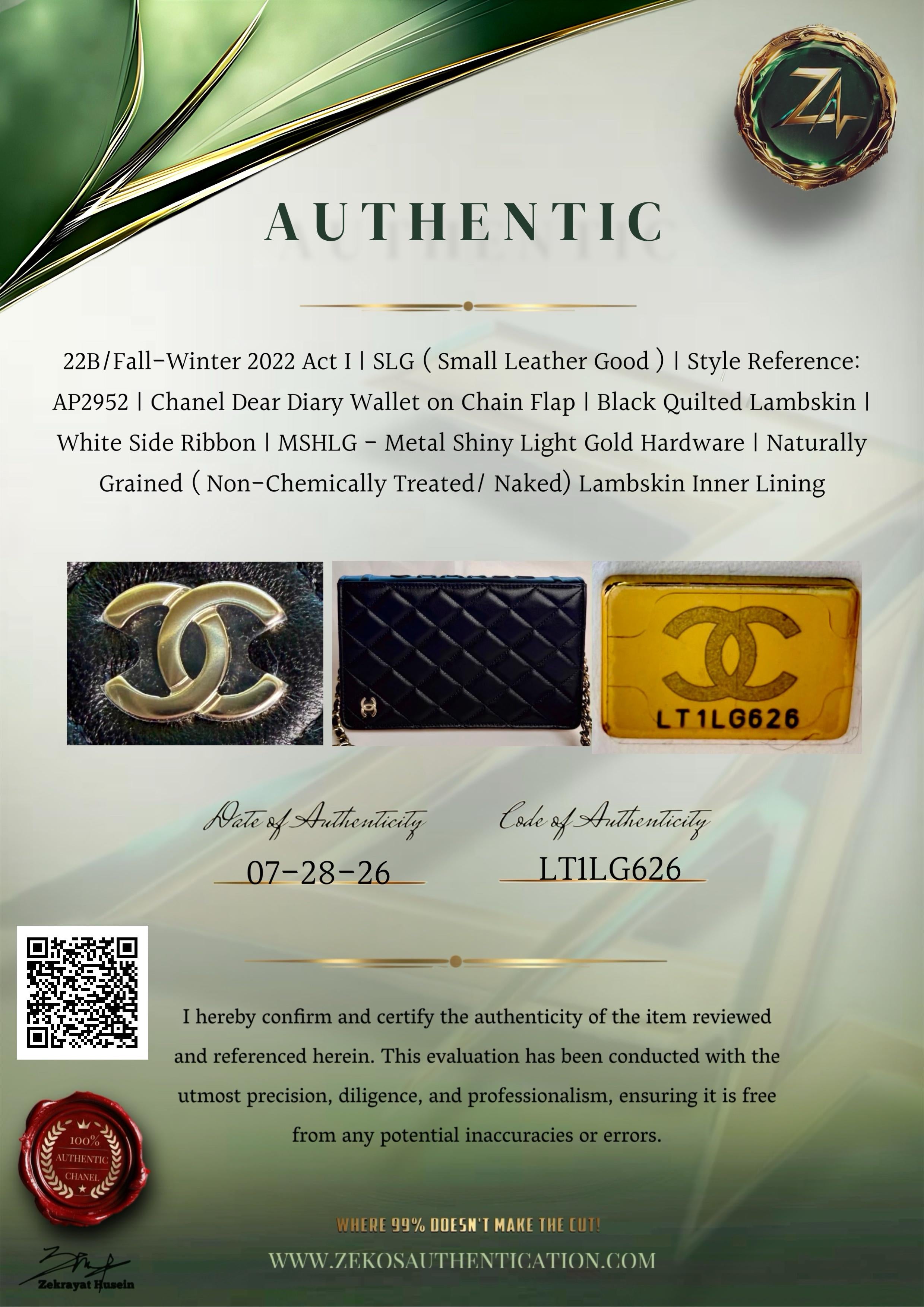 CHANEL Limited Edition Dear Diary Book Wallet on Chain WOC Black Lambskin Light Gold Hardware 22B