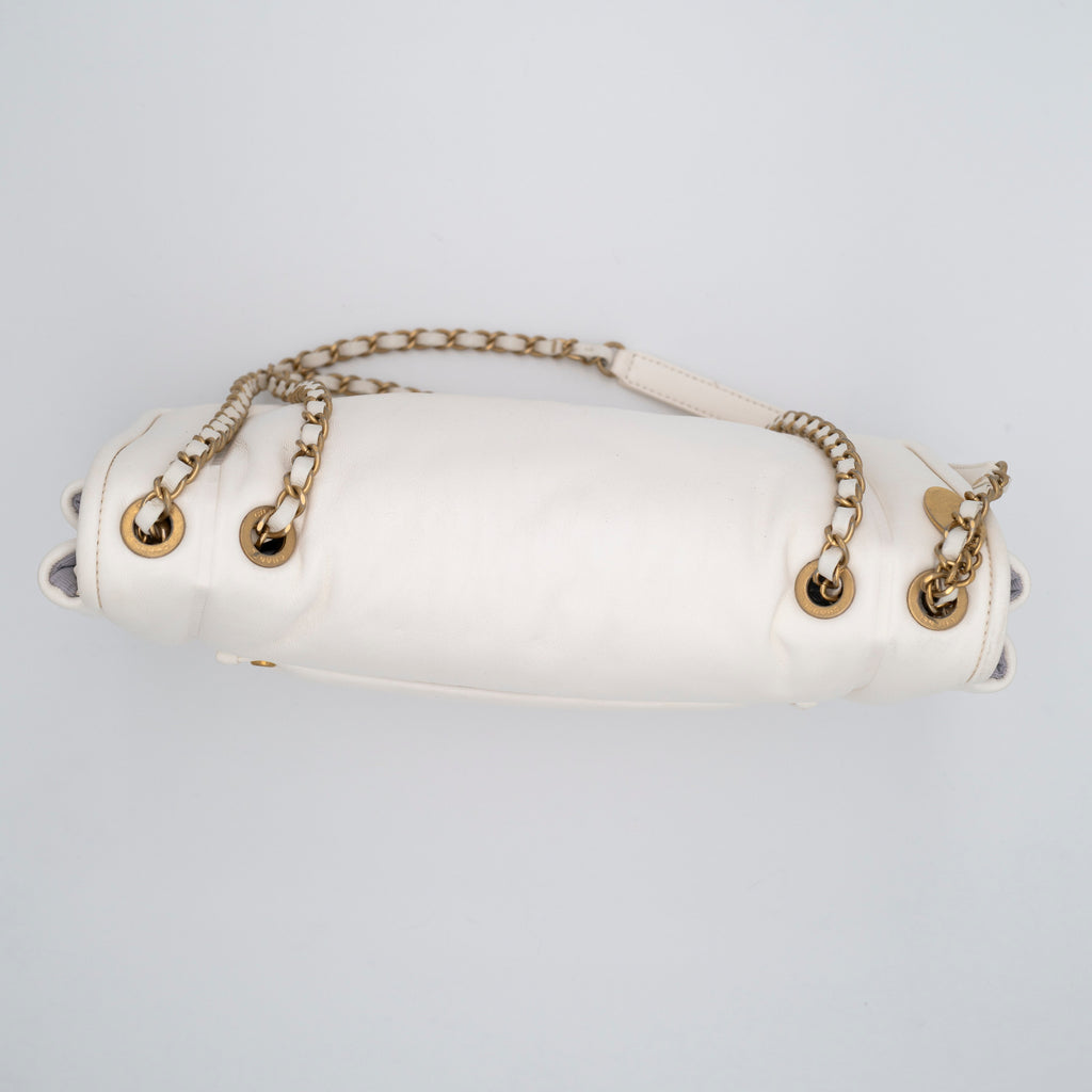CHANEL White Lambskin Puffy Diana Flap Bag