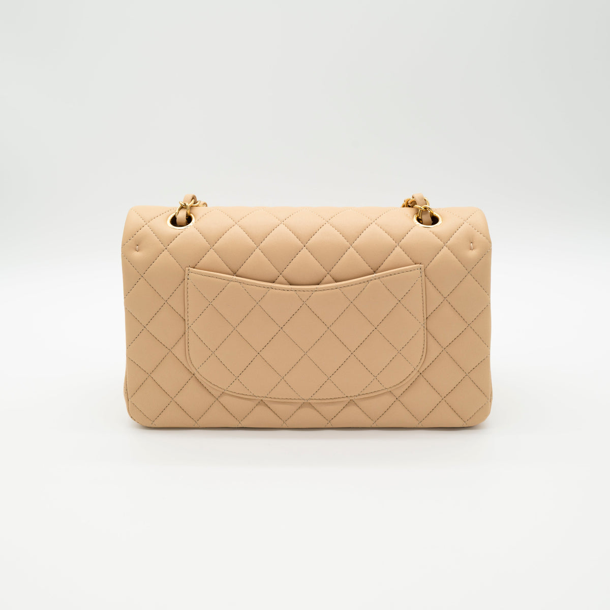 NEW CHANEL Medium Classic Flap Beige Clair Lambskin Quilted Gold Hardware Full Set
