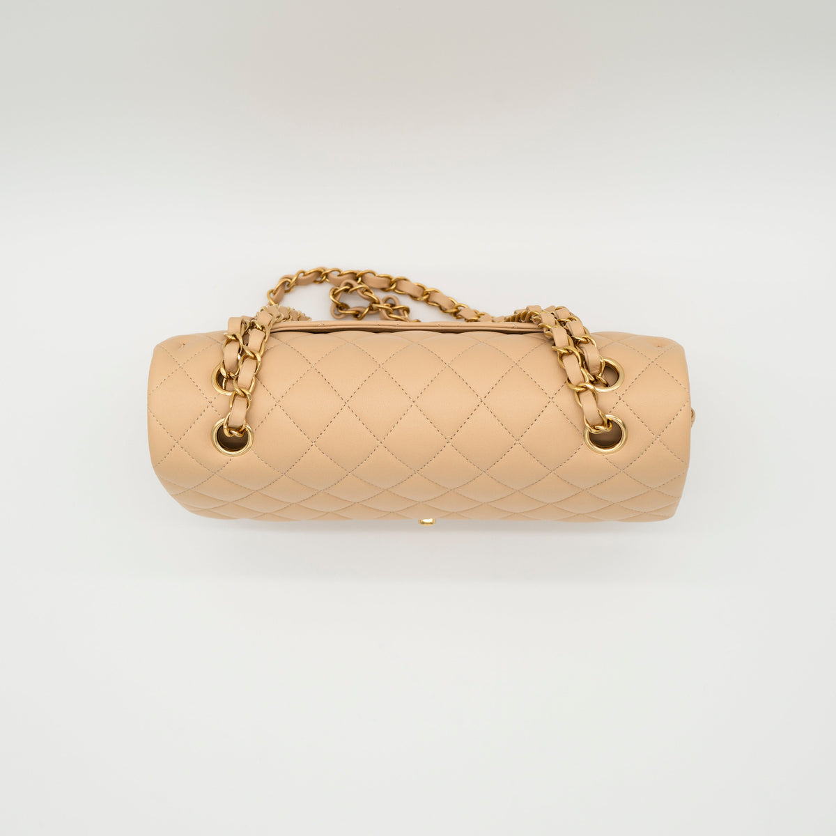 NEW CHANEL Medium Classic Flap Beige Clair Lambskin Quilted Gold Hardware Full Set