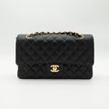 CHANEL Medium Classic Flap Black Caviar Gold Hardware Full Set