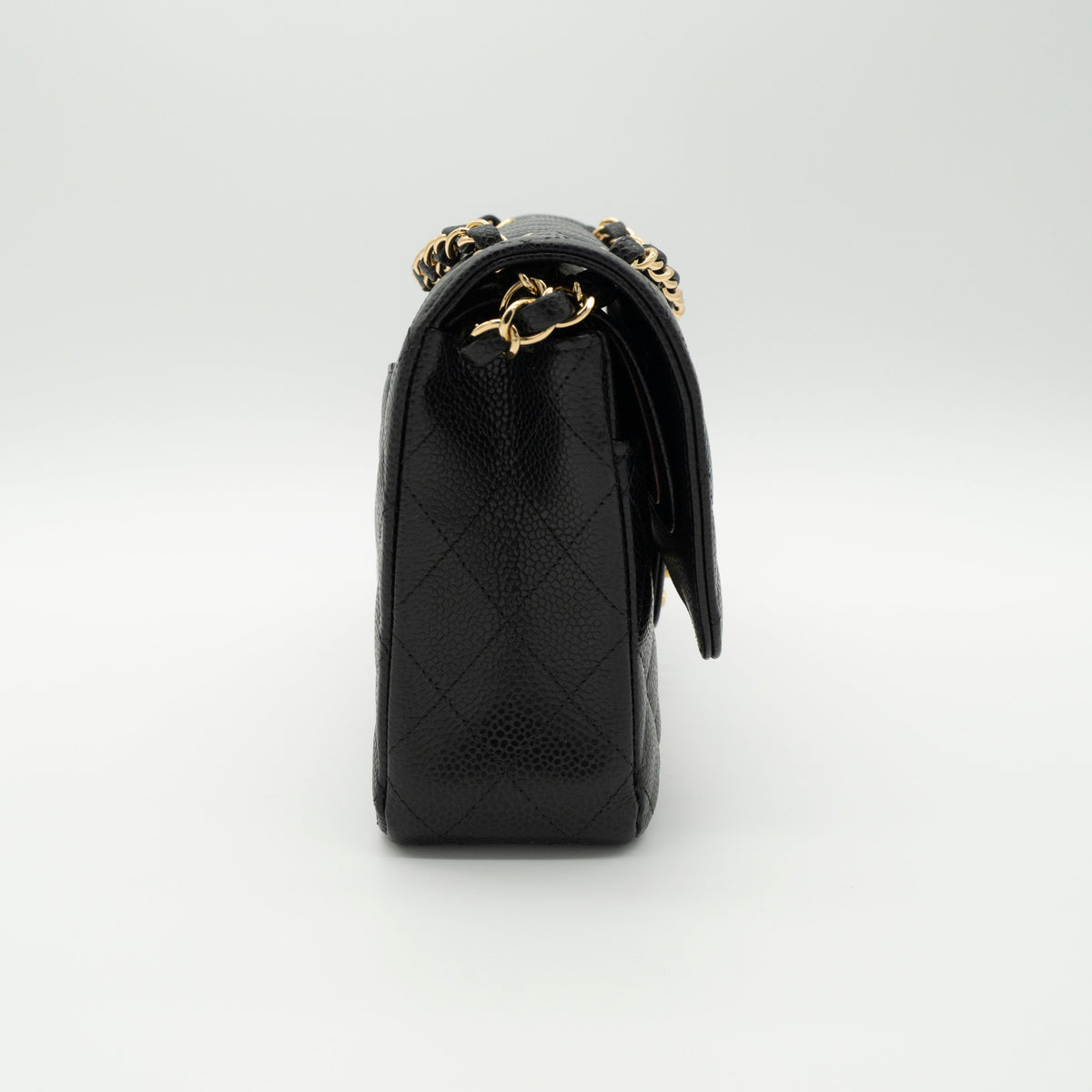 CHANEL Medium Classic Flap Black Caviar Gold Hardware Full Set