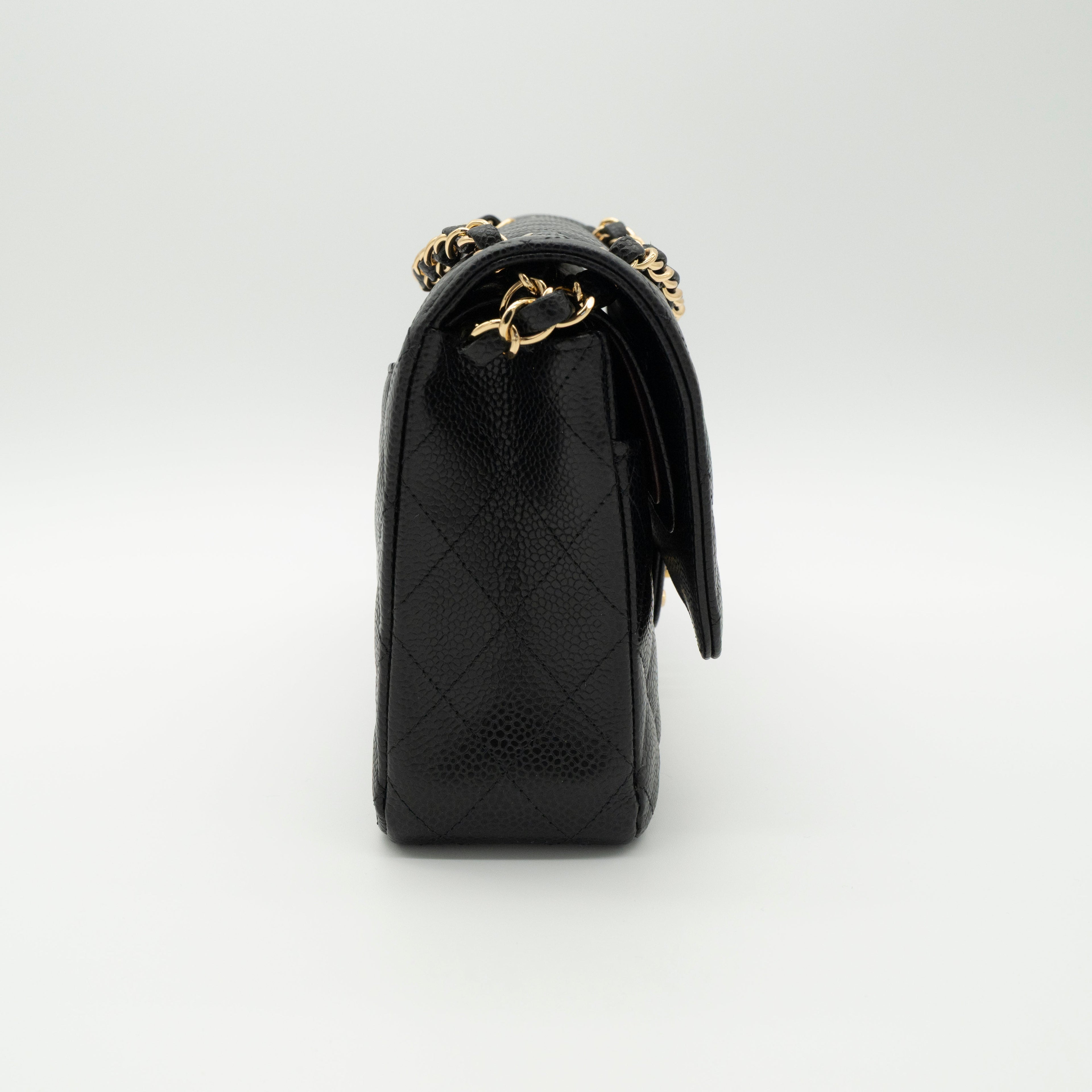 CHANEL Medium Classic Flap Black Caviar Gold Hardware Full Set