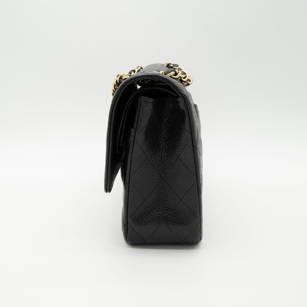 CHANEL Medium Classic Flap Black Caviar Gold Hardware Full Set