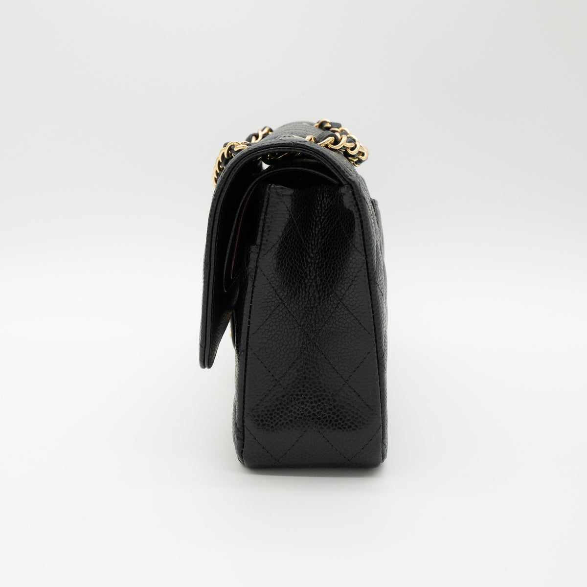 CHANEL Medium Classic Flap Black Caviar Gold Hardware Full Set