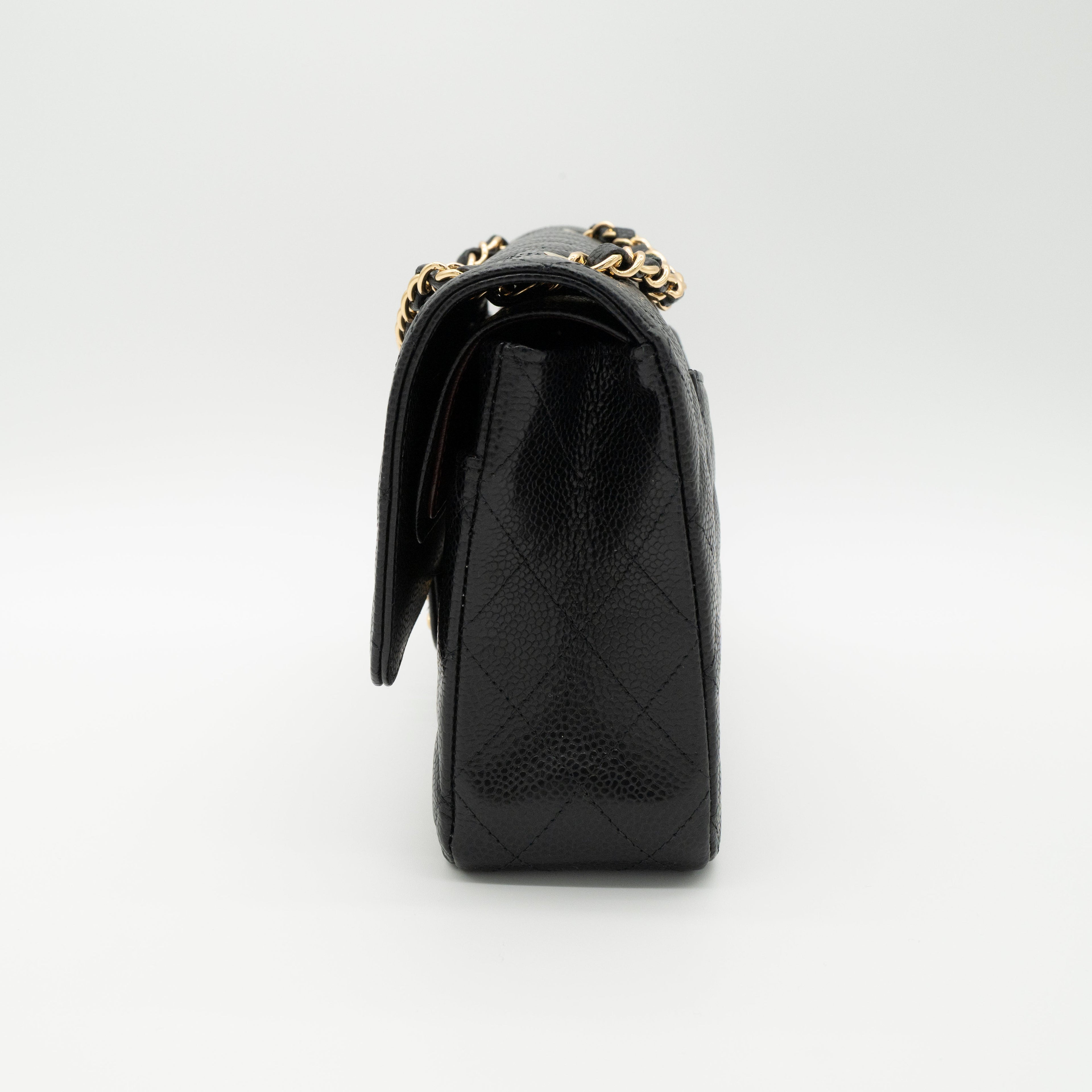 CHANEL Medium Classic Flap Black Caviar Gold Hardware Full Set
