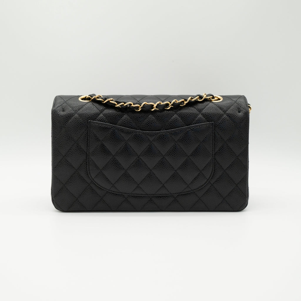 CHANEL Medium Classic Flap Black Caviar Gold Hardware Full Set