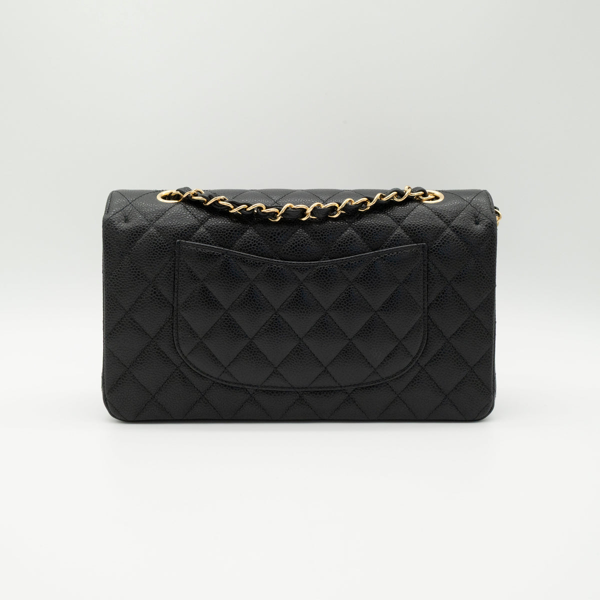 CHANEL Medium Classic Flap Black Caviar Gold Hardware Full Set