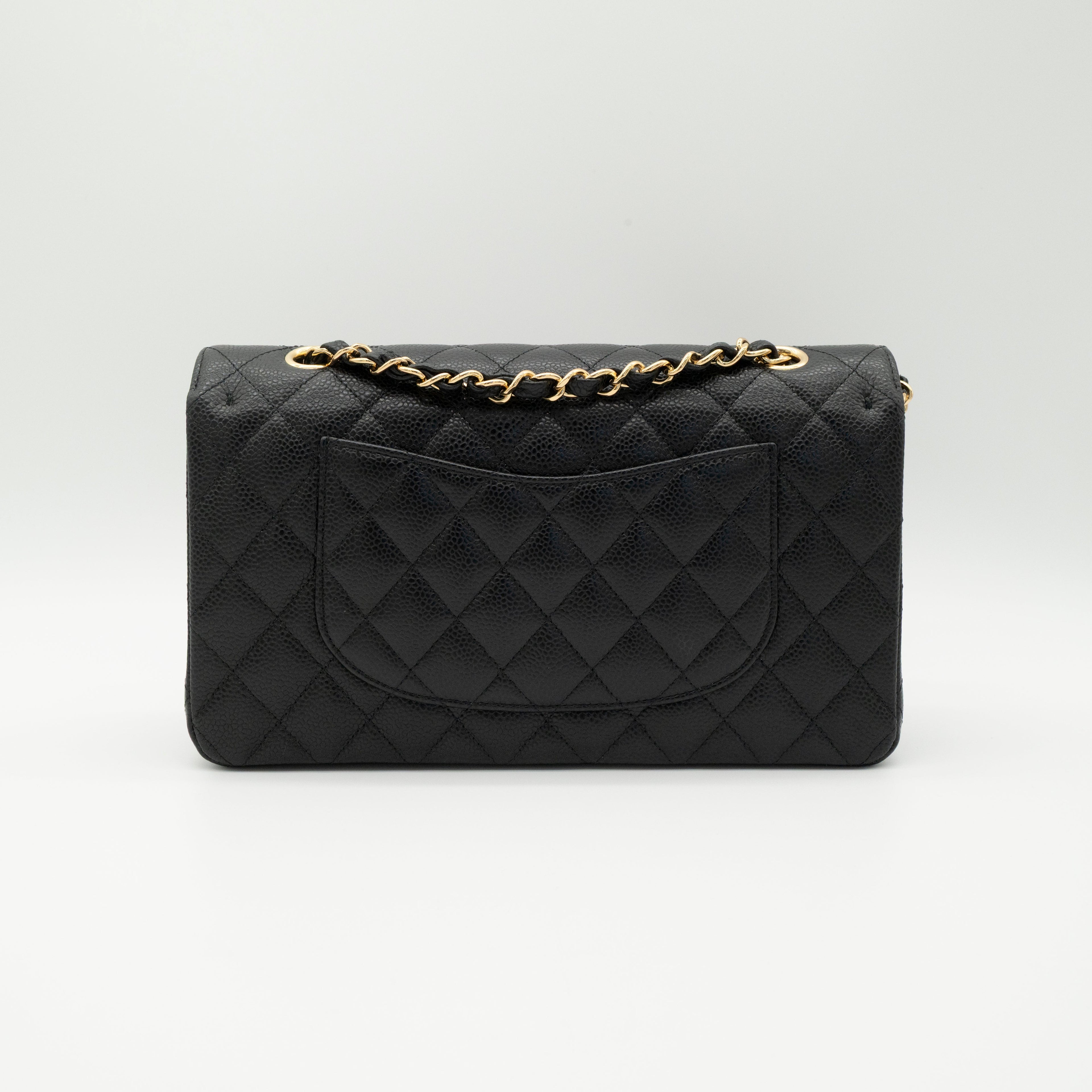 CHANEL Medium Classic Flap Black Caviar Gold Hardware Full Set