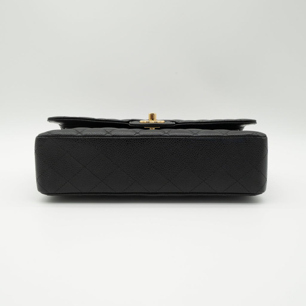 CHANEL Medium Classic Flap Black Caviar Gold Hardware Full Set