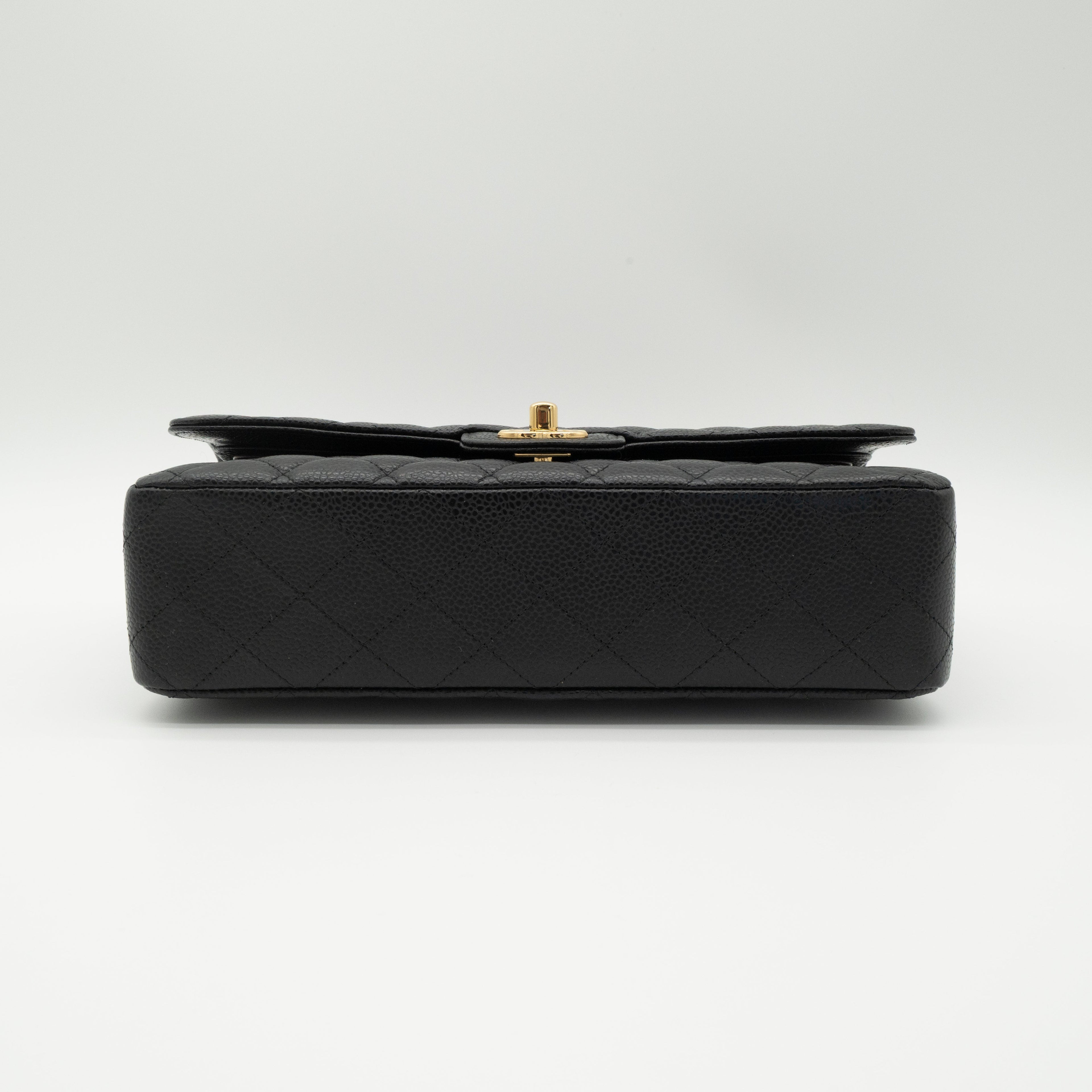 CHANEL Medium Classic Flap Black Caviar Gold Hardware Full Set