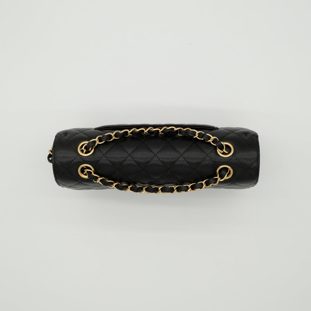 CHANEL Medium Classic Flap Black Caviar Gold Hardware Full Set