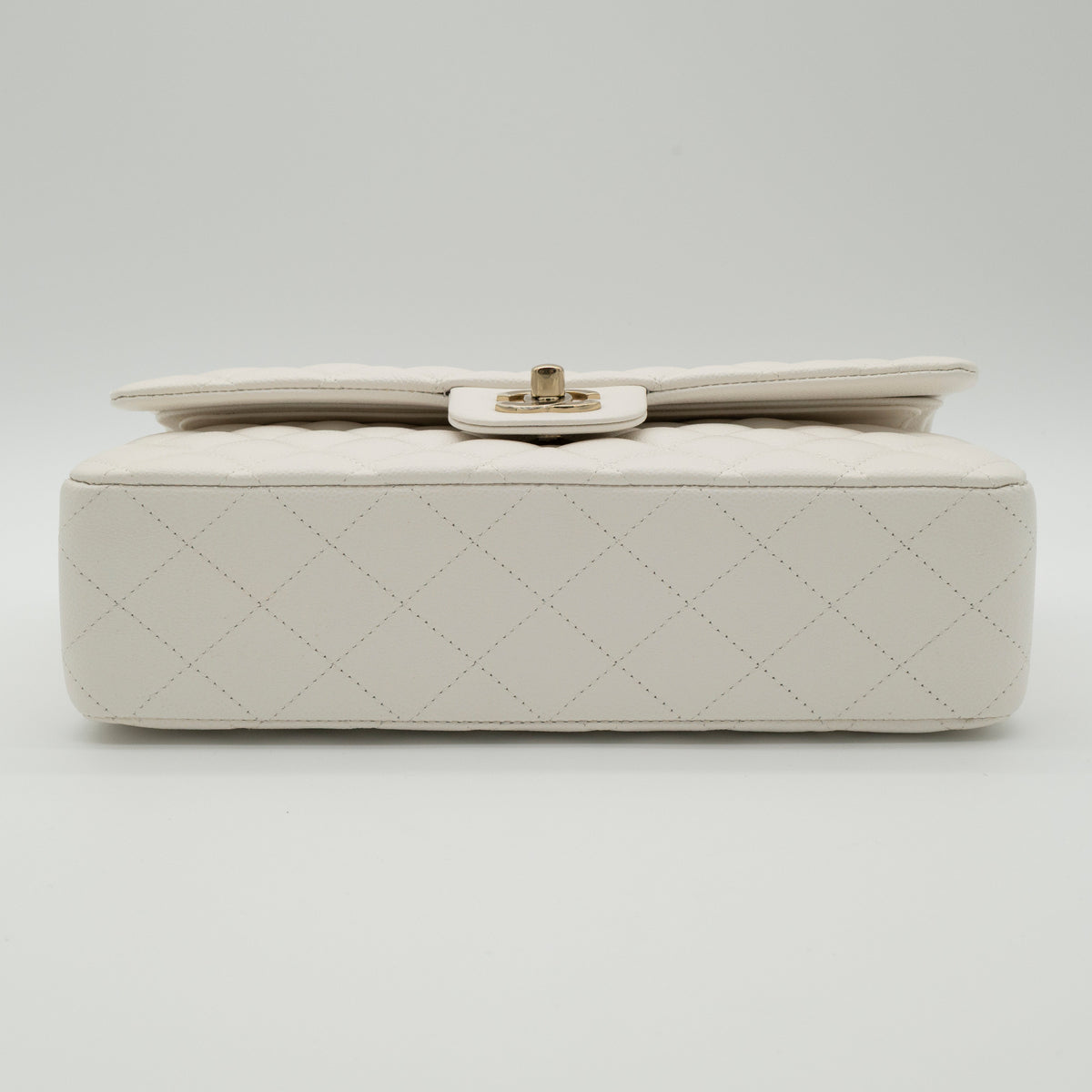 NEW CHANEL Medium Classic Flap White Caviar Quilted Light Gold Hardware Full Set
