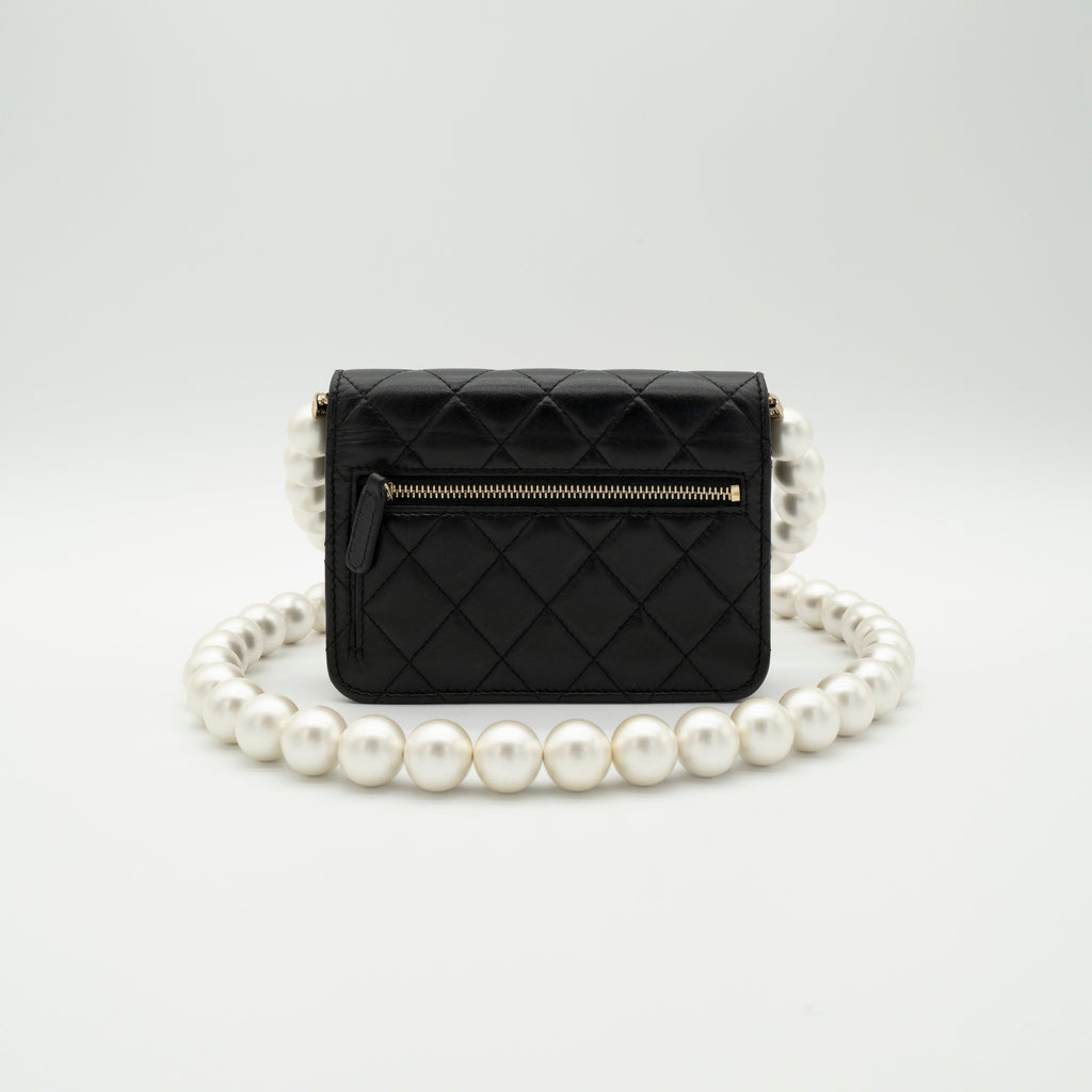 CHANEL Maxi Pearls Clutch with Chain Light Gold Hardware Full Set