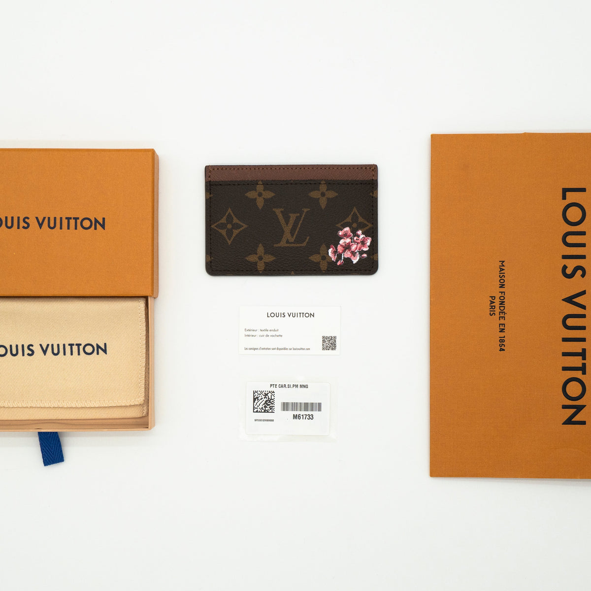 NEW Louis Vuitton Monogram Canvas Card Holder w/ Hand-Painted Cherry Blossom Motif