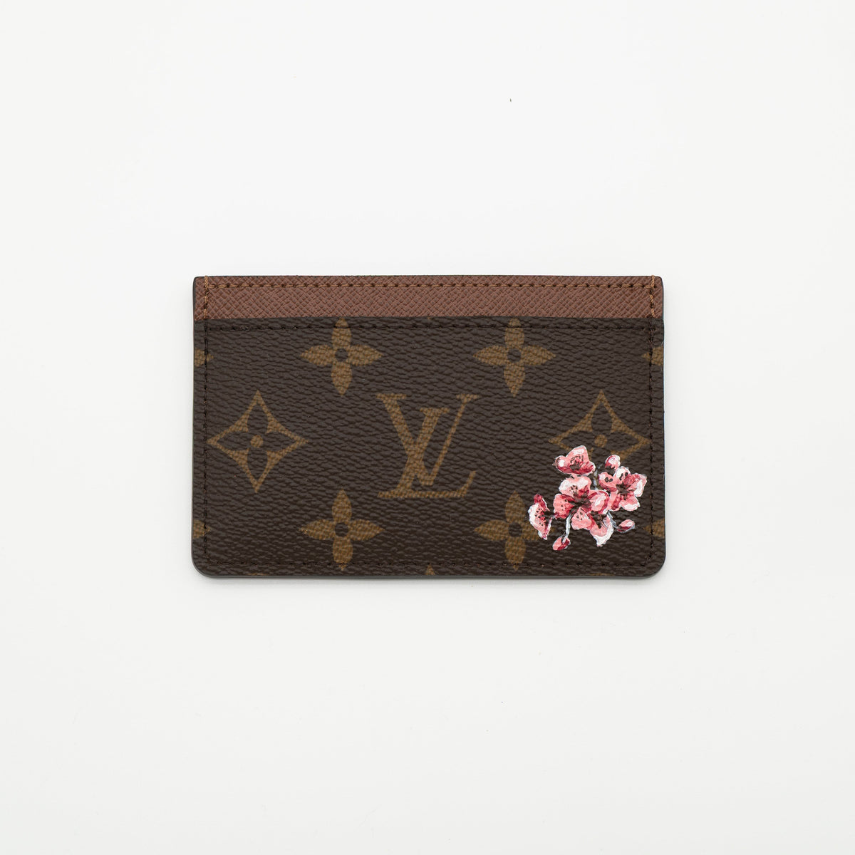 NEW Louis Vuitton Monogram Canvas Card Holder w/ Hand-Painted Cherry Blossom Motif
