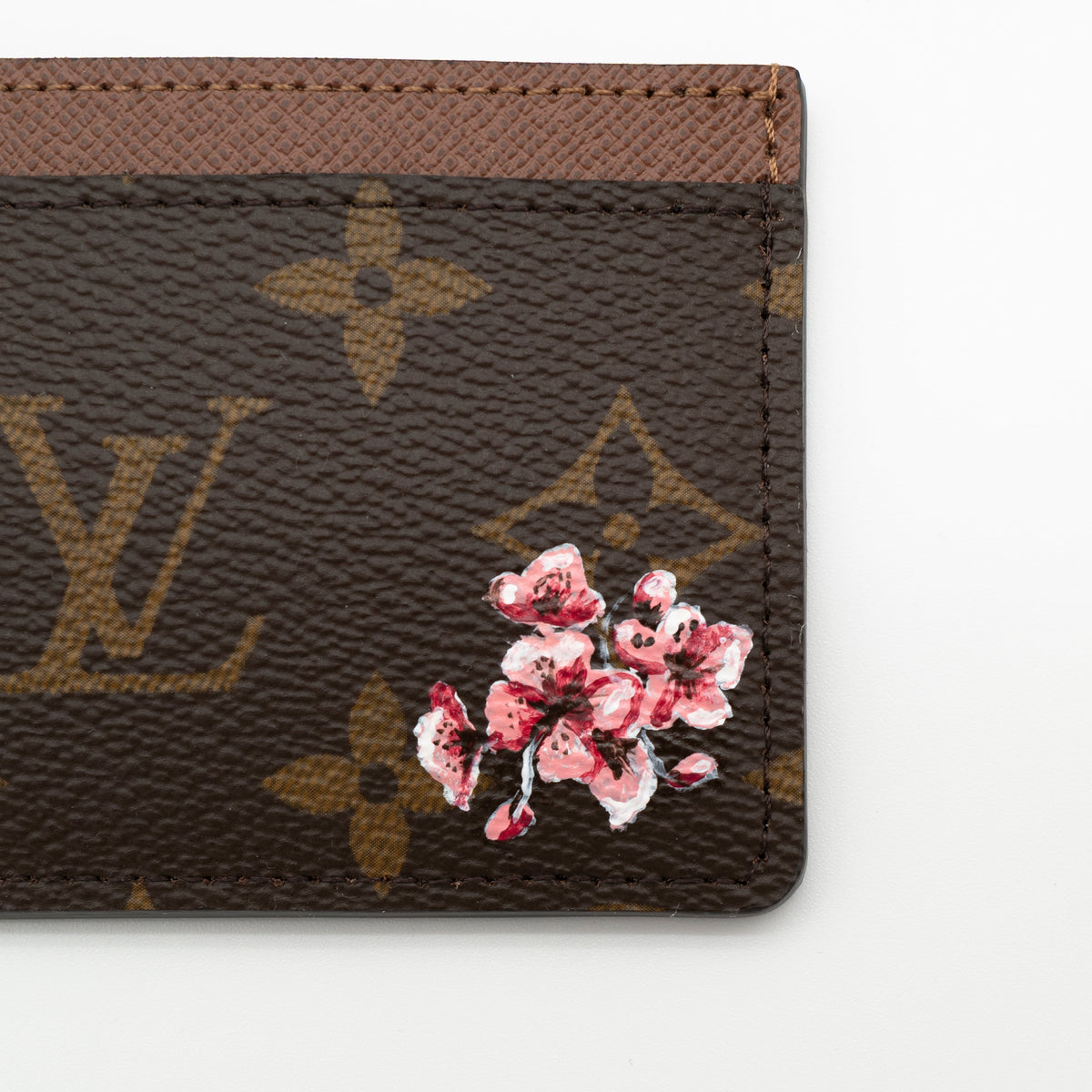 NEW Louis Vuitton Monogram Canvas Card Holder w/ Hand-Painted Cherry Blossom Motif