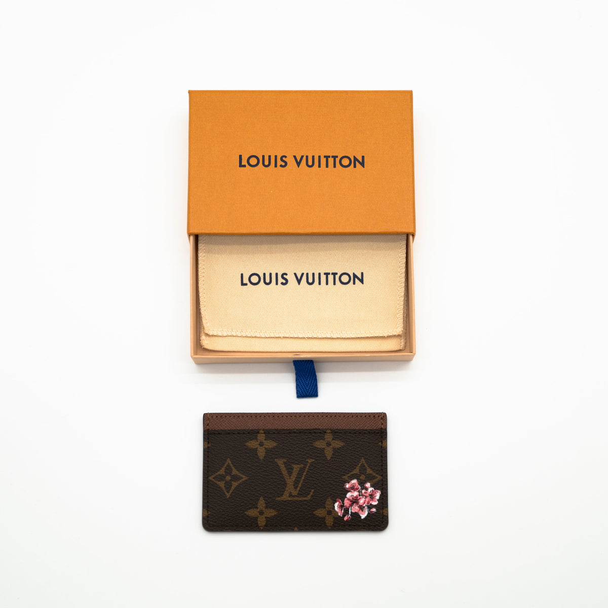 NEW Louis Vuitton Monogram Canvas Card Holder w/ Hand-Painted Cherry Blossom Motif