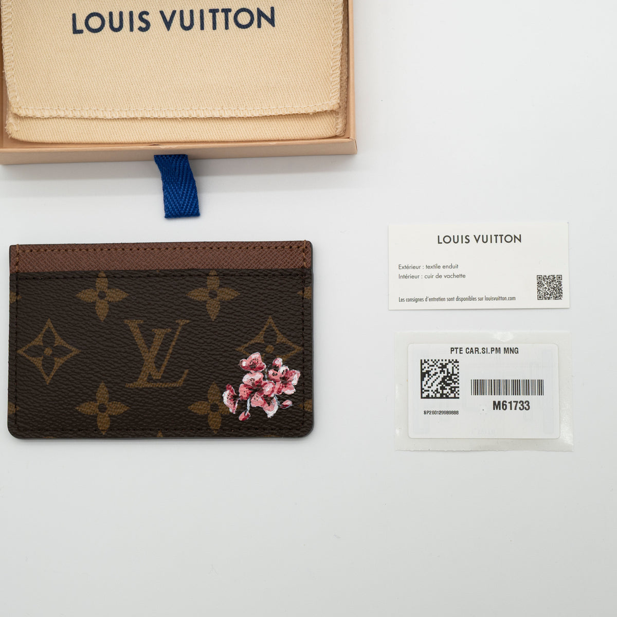 NEW Louis Vuitton Monogram Canvas Card Holder w/ Hand-Painted Cherry Blossom Motif