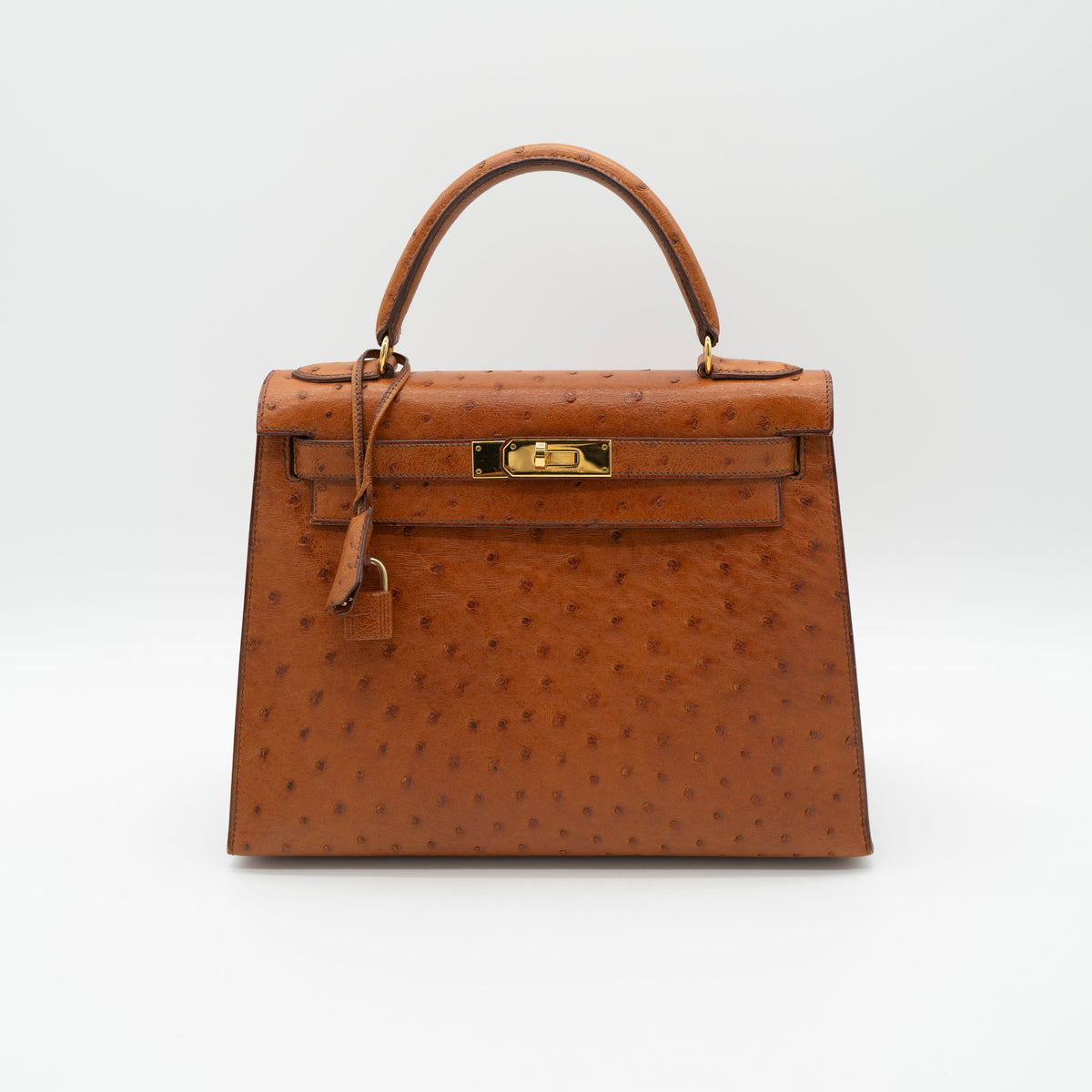 Hermès Cognac Ostrich Kelly Sellier 28 Gold Hardware 1994