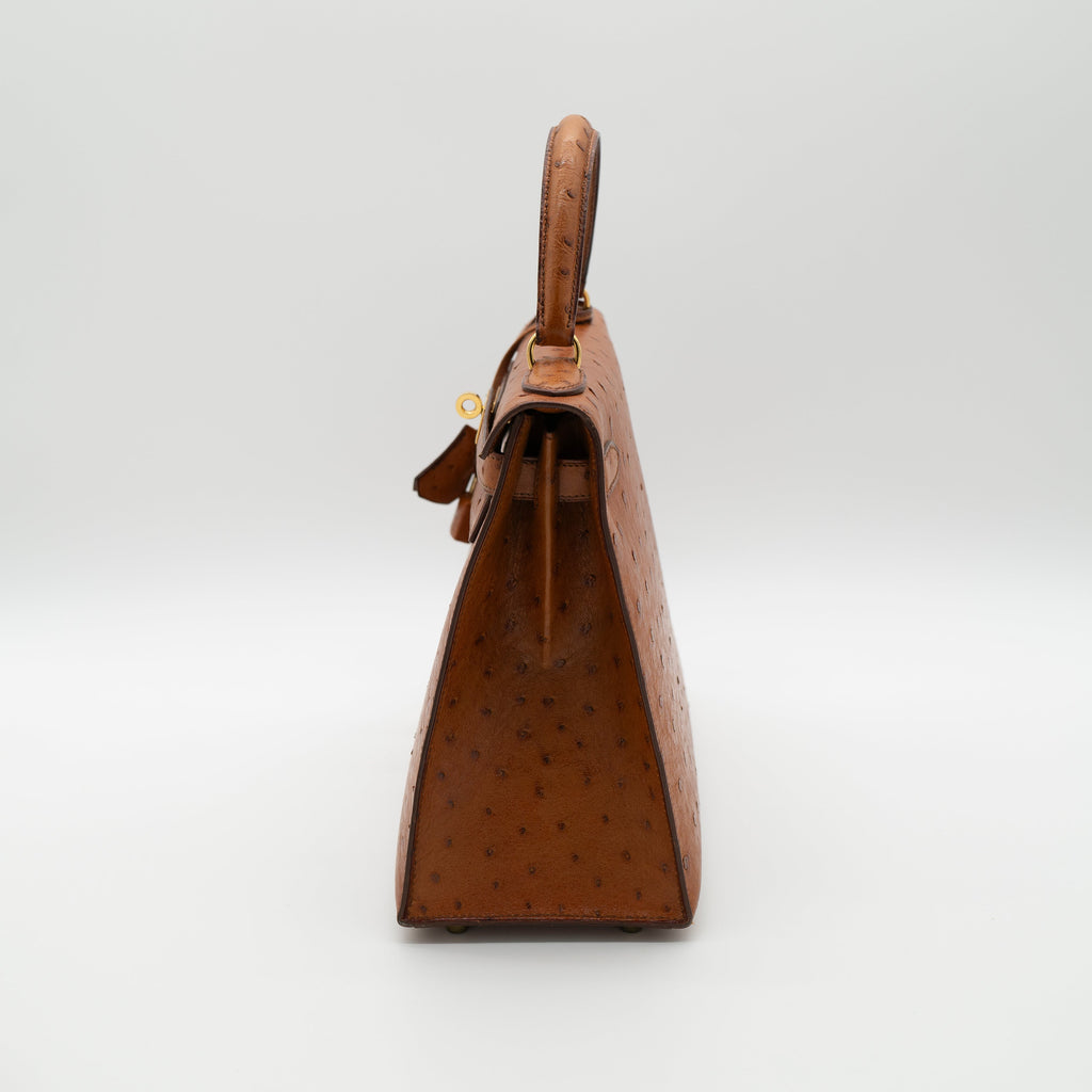 Hermès Cognac Ostrich Kelly Sellier 28 Gold Hardware 1994