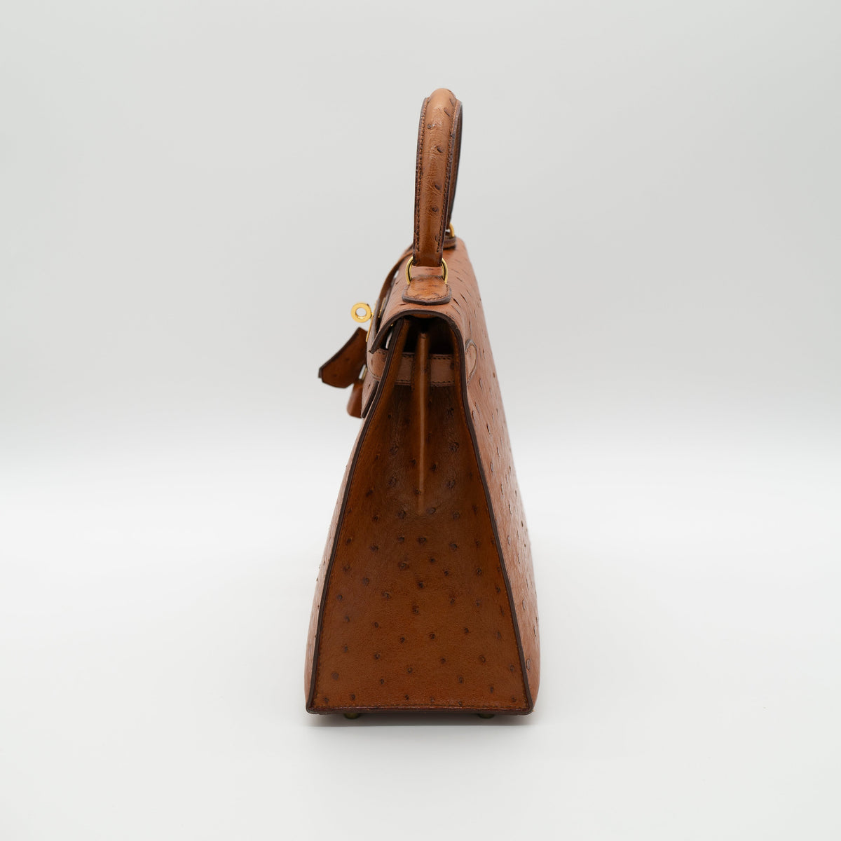 Hermès Cognac Ostrich Kelly Sellier 28 Gold Hardware 1994