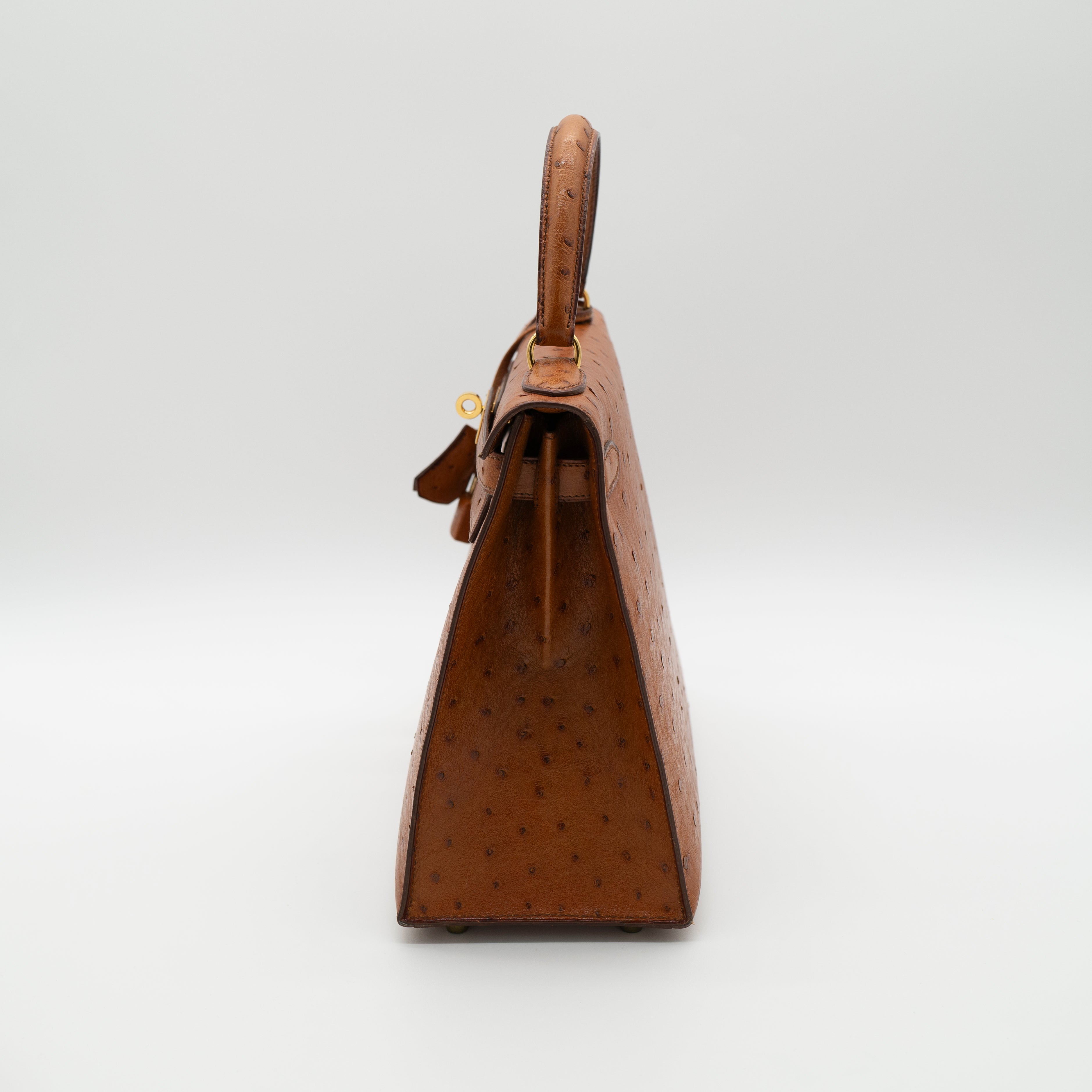 Hermès Cognac Ostrich Kelly Sellier 28 Gold Hardware 1994