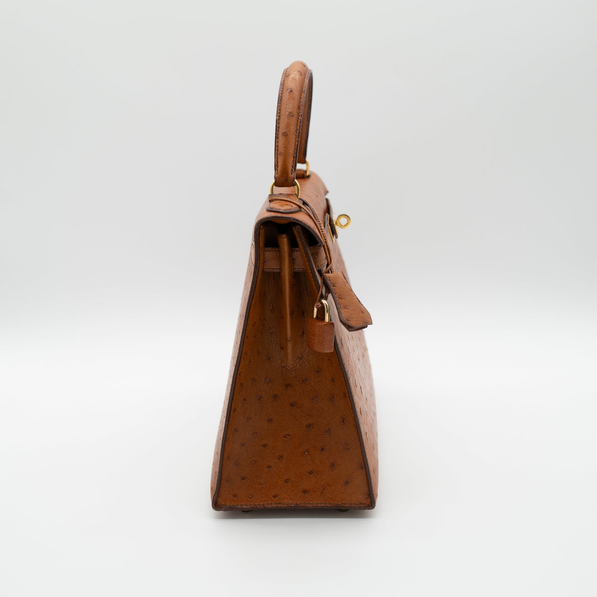 Hermès Cognac Ostrich Kelly Sellier 28 Gold Hardware 1994