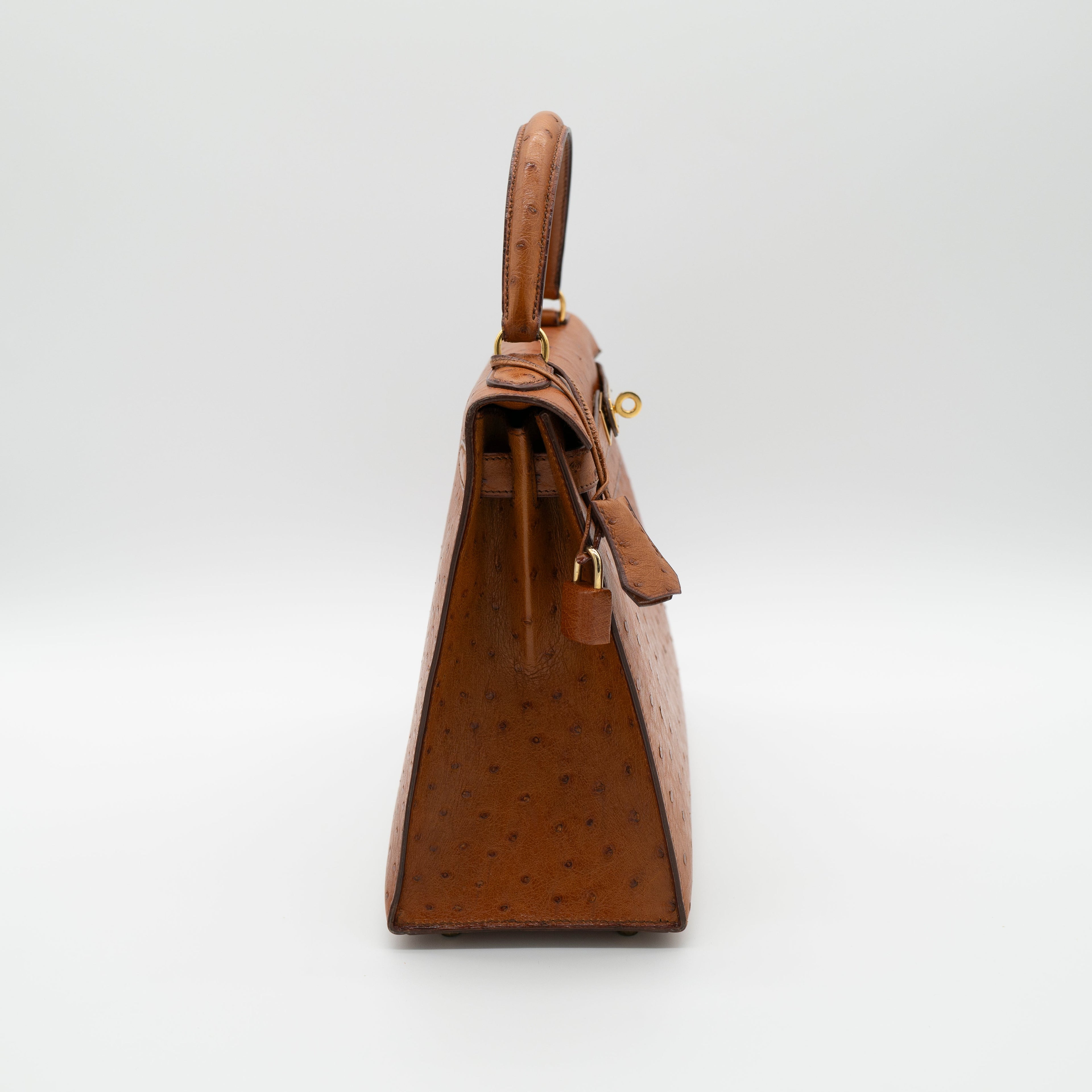 Hermès Cognac Ostrich Kelly Sellier 28 Gold Hardware 1994